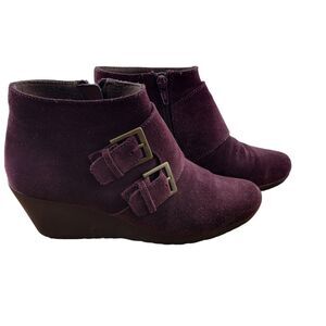 Munro Drew Wedge Heel Ankle Boots Womens Size 6‎ Dark Purple Suede 2.25" Heel